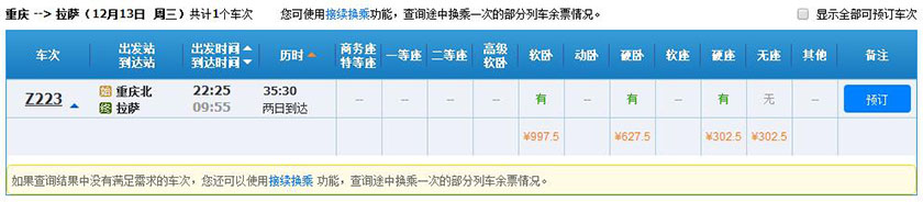 重庆火车时刻表