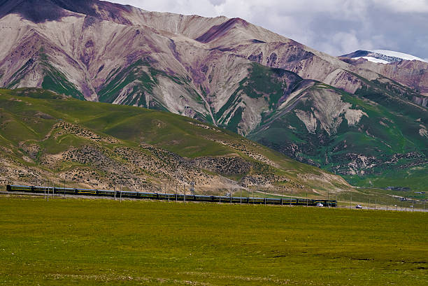 Qinghai–Xizang Railway.Mount Nyenchen Tanglha,Naqu grassland,Xizang,China,Asia.Qinghai–Xizang Plateau.