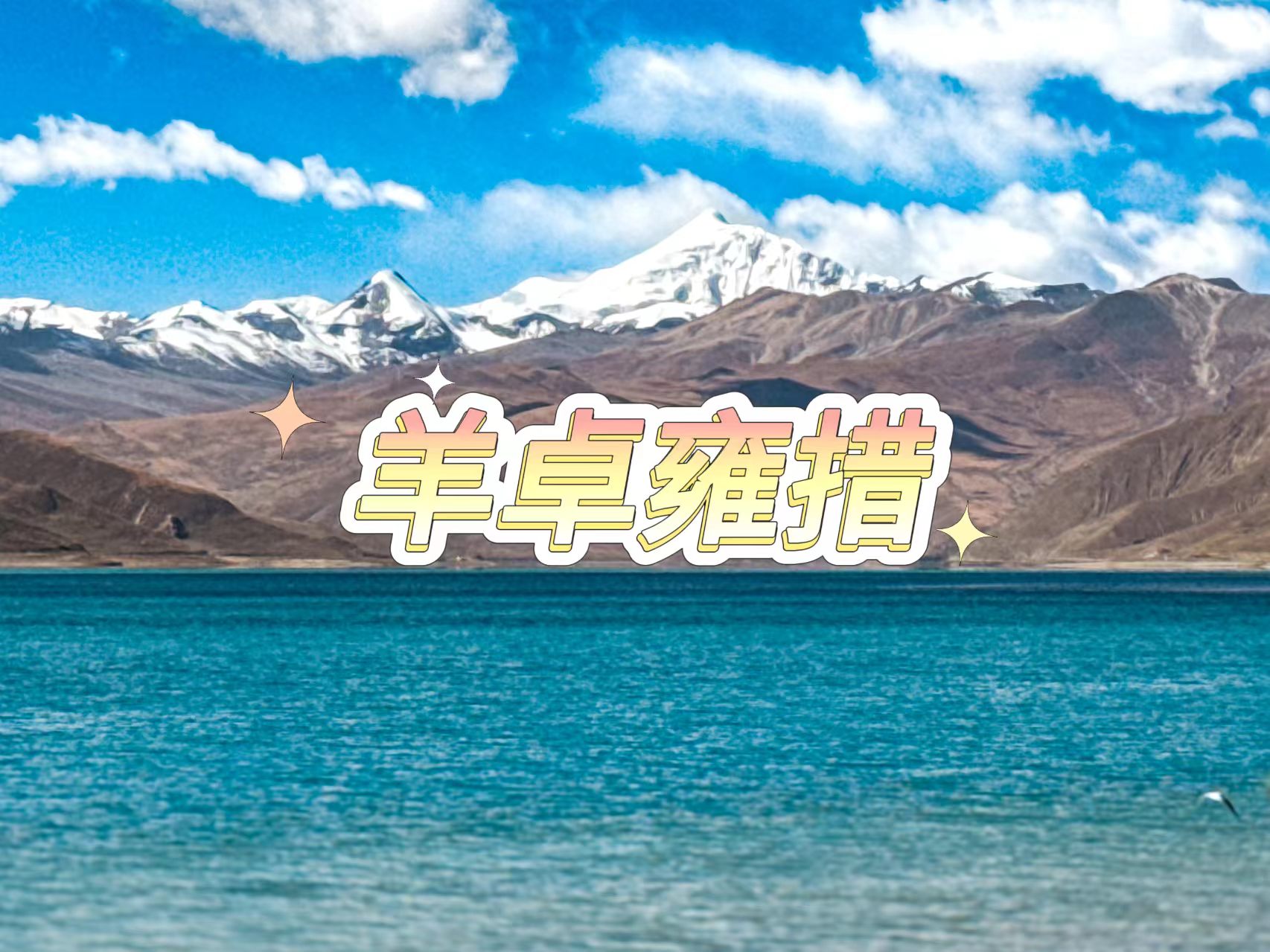 碧藍的羊卓雍措如寶石靜臥,遠處雪山清晰可見。晴空萬里無雲,湖水倒映天光,純凈聖潔,美得令人屛息。