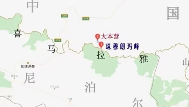尼泊爾和西藏境內的珠穆朗瑪峰地圖